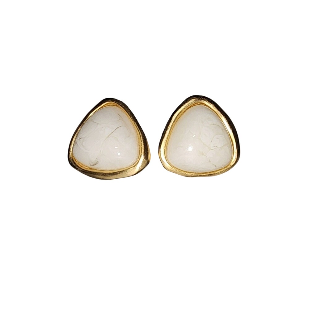 Vintage Givenchy  Clip On  Earrings GoldTone Triangle Faux Marble Paris & NY